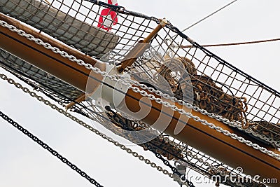 The three masted Palinuro, a historic Italian Navy training barquentine, moored in the Gaeta port. Editorial Stock Photo